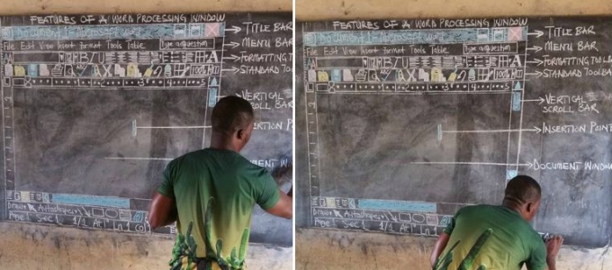 Word-oktatás krétával a táblára rajzolva